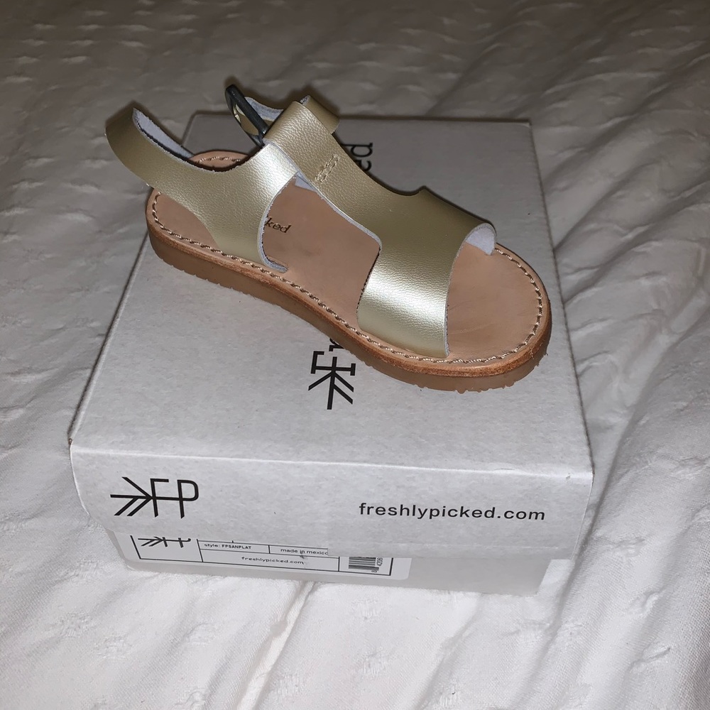 Freshly picked gold t strap sandals